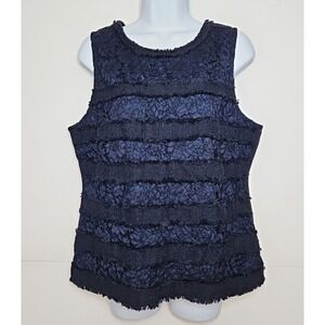J Crew Womens Navy Blue Lace Tweed Sleeveless Top Size XL NWOT